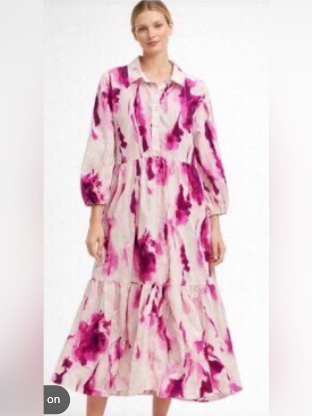 Maeve by ANTHROPOLOGY Pink and Cream Floral Tiered Midi Dress NEW 3X